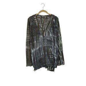 XCVI V-Neck Top Crossover Front Olive Gray Tie Dye Long Sleeve Womens Size Large